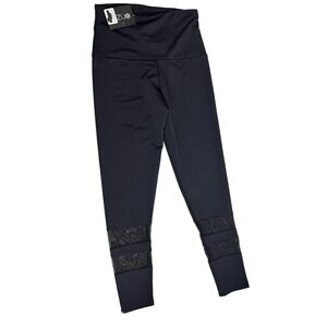 Onzie Leggings Womens XS Black High Rise Midi Yoga Pants Mesh Panel Activewear